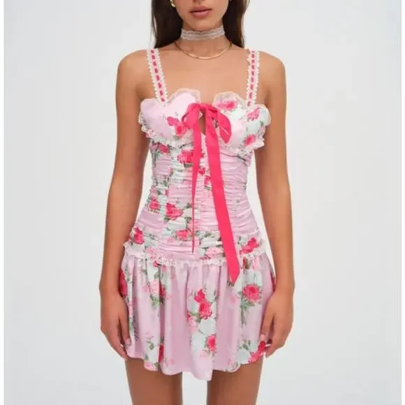 For Love And Lemons | Dresses | Free People For Love Lemons Gitanna Floral  Heart Mini Dress Pink M Nwot 249 | Poshmark